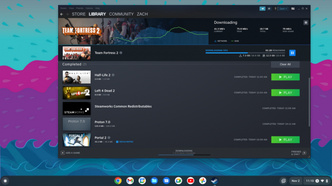 Steam-Beta-Screenshot zum Herunterladen von Spielen auf ChromeOS