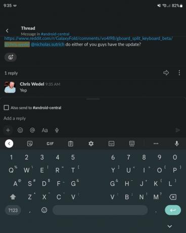 Screenshot der Split-Screen-Tastatur mit Gboard auf dem Galaxy Z Fold 3
